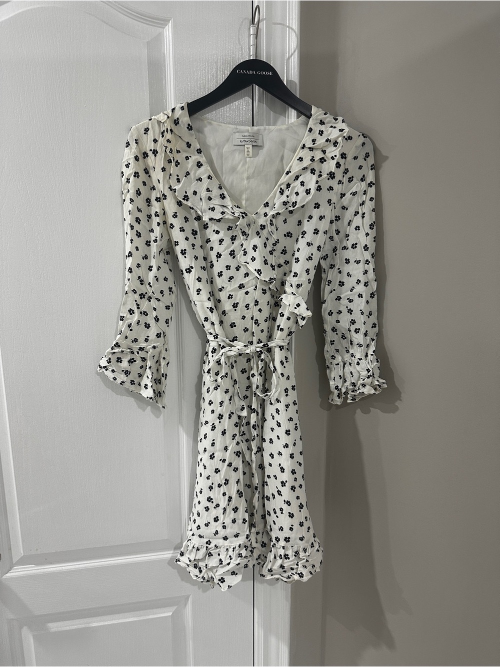 & Other Stories White Mini Wrap Dress with Black Floral Motif